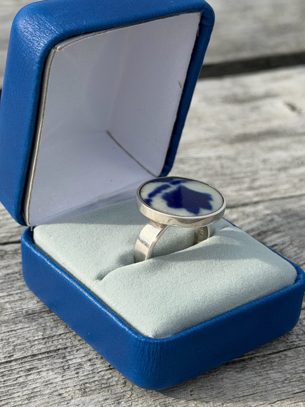 Vintage 925 Sterling Silver Broken China Ring - Size 6.5 (7.07g)